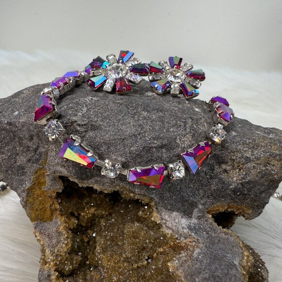 Stunning Vintage B David AB Red Rhinestone Full Parure Set Choker Bracelet Earri - Picture 15 of 16